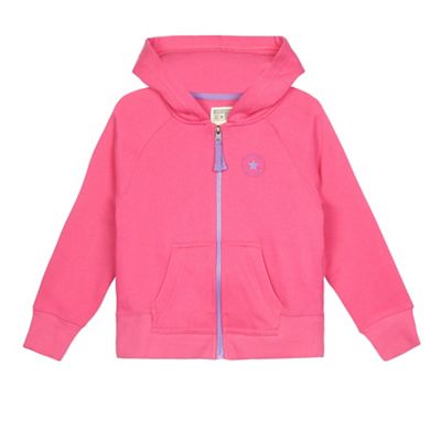 Girls' pink logo print zip through hoodie
